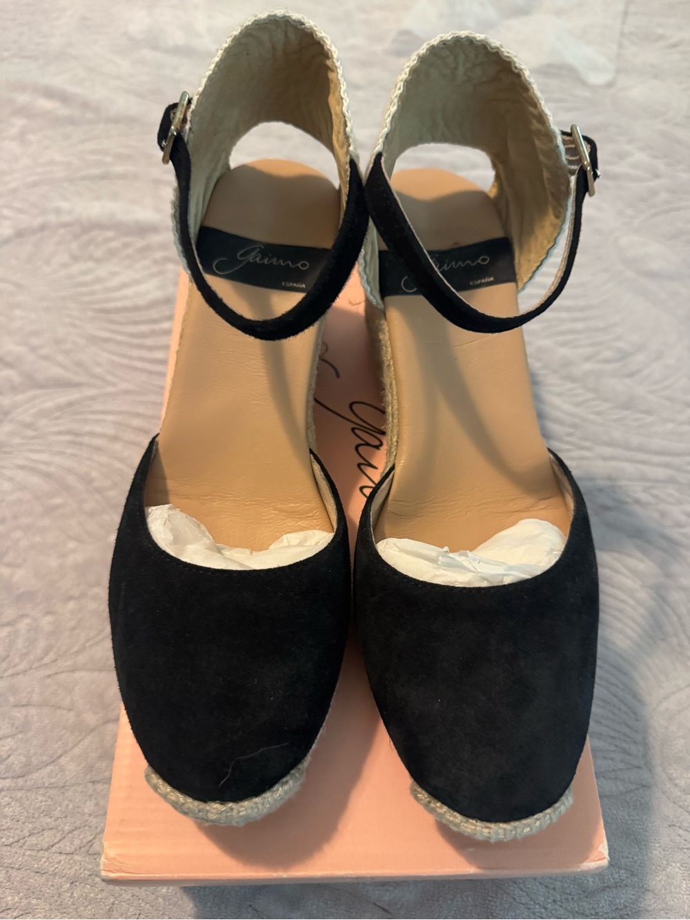 Gaimo Black Suede Ankle-Strap Espadrille Wedges